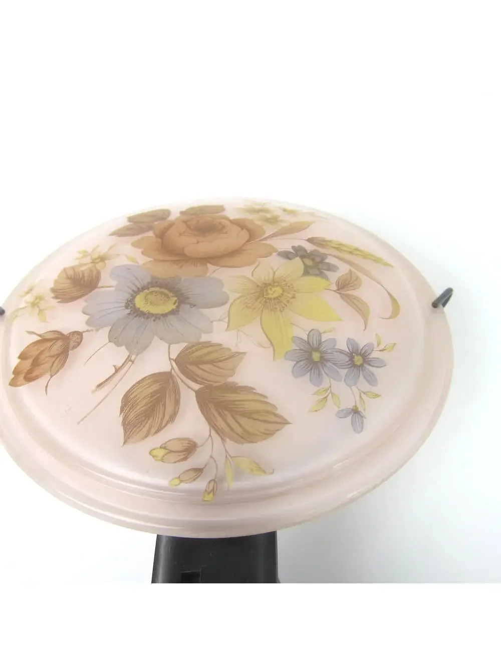 Vintage Floral Plug-in Night Light Pink Glass Shade Yellow Blue Flowers WORKS